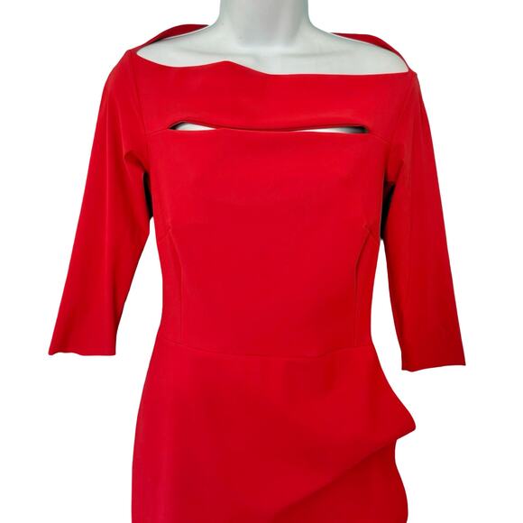 Chiara Boni La Petite Robe Lipstick Red Kate Slit Detail Boatneck Gown sz 42 / 6 - Picture 14 of 16